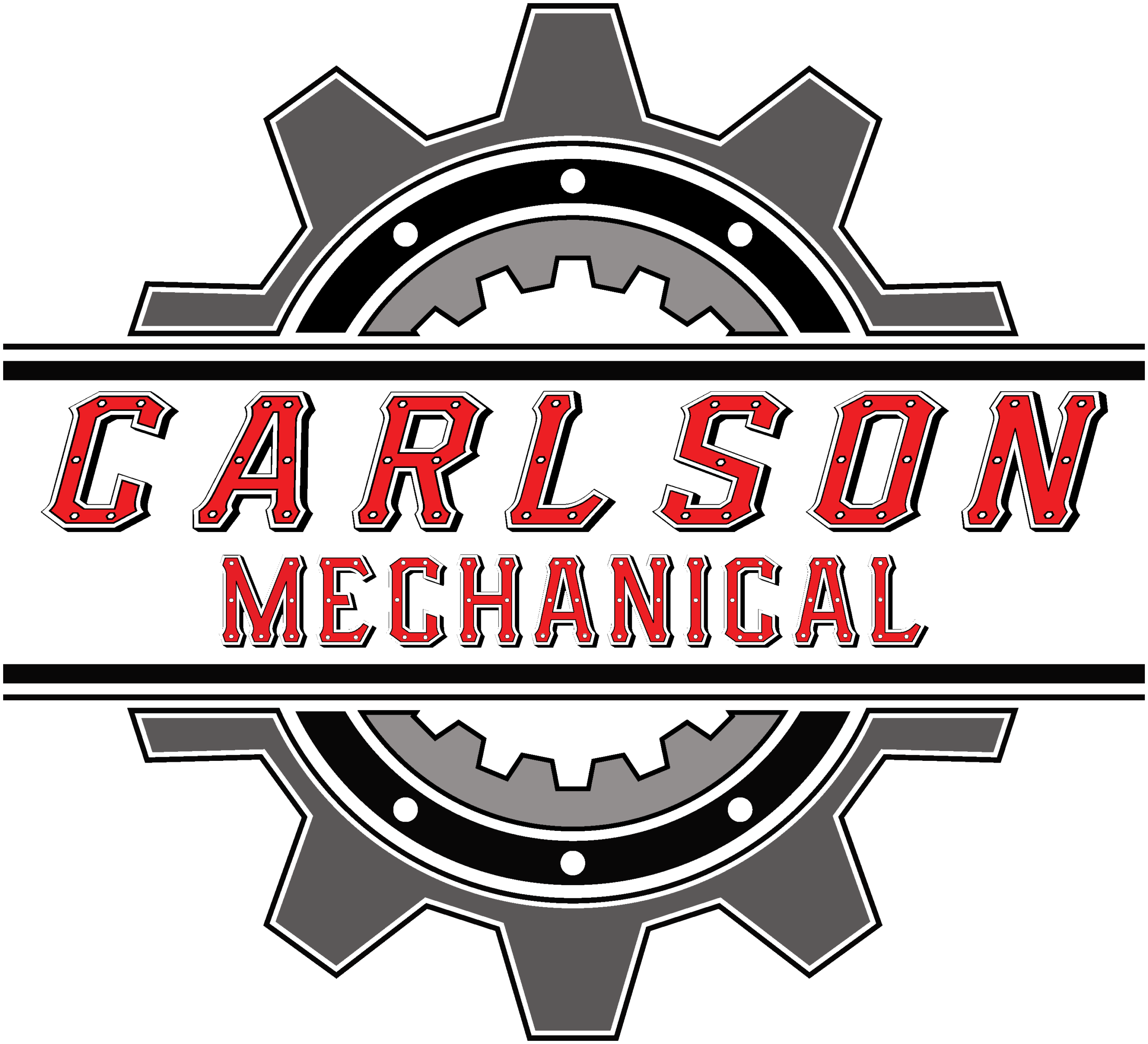 Carlson Mechanical Name ontop of a gear wheel, company logo